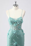 Blue Applique Mermaid Tulle Prom Dress with Beading