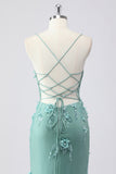 Blue Applique Mermaid Tulle Prom Dress with Beading