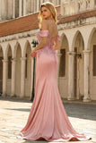Pink Mermaid Spaghetti Straps Sequined Satin Prom Dress