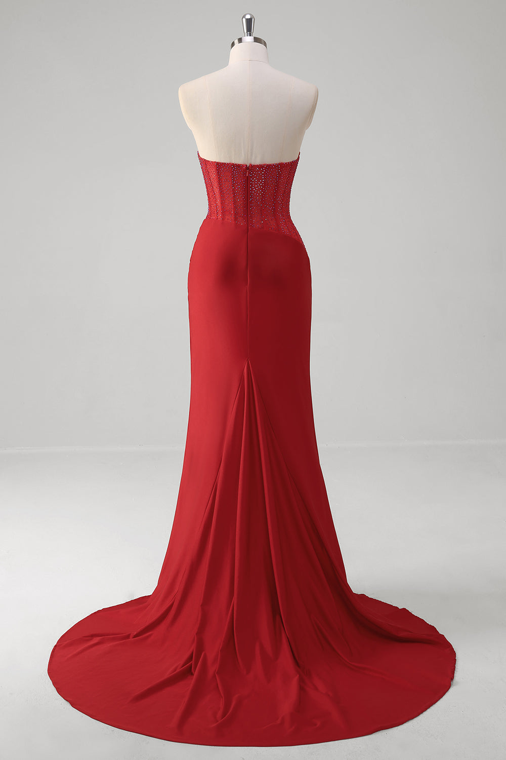 Red mermaid dress with train deals