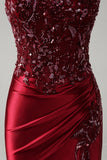 Dark Green Corset Mermaid Sparkly Satin Maxi Prom Dress with Slit