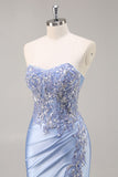 Dark Green Corset Mermaid Sparkly Satin Maxi Prom Dress with Slit