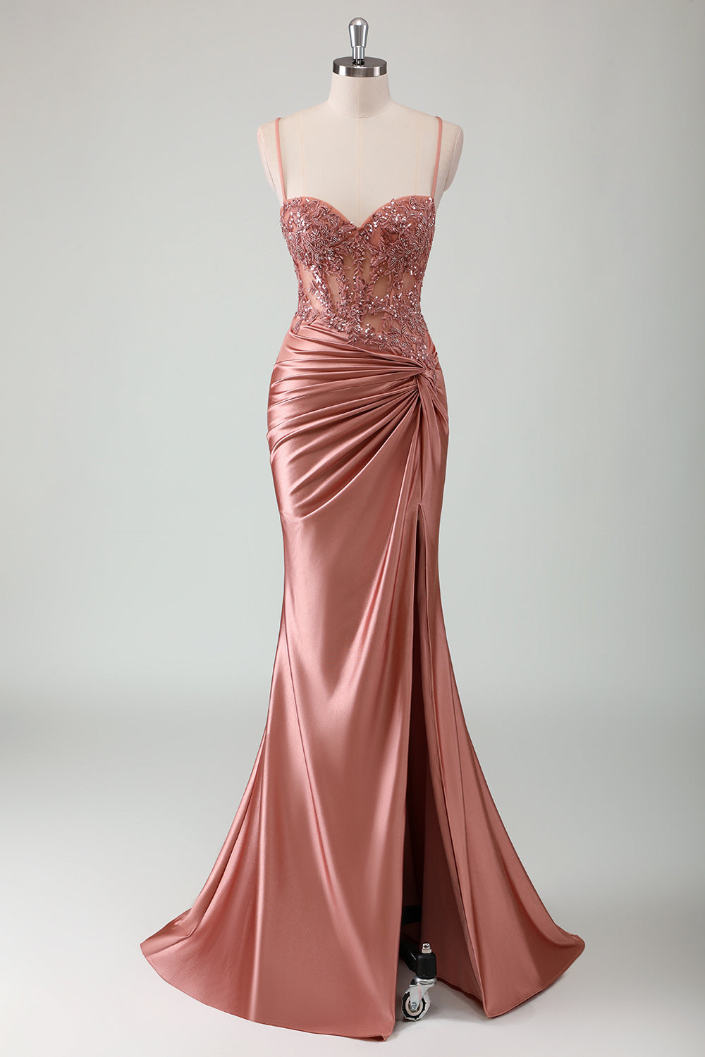 Dusty Rose Appique Mermaid Twisted Prom Dress with Slit Dusty Rose Appique Mermaid Twisted Prom Dress with Slit