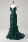 Royal Blue Corset Sequined Applique Mermaid Prom Dress