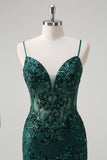 Royal Blue Corset Sequined Applique Mermaid Prom Dress