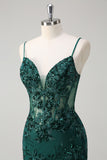 Royal Blue Corset Sequined Applique Mermaid Prom Dress