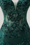 Royal Blue Corset Sequined Applique Mermaid Prom Dress