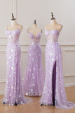 Sparkly Lilac Corset Sequins Mermaid Prom Dress with Criss Cross Back