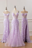 Sparkly Lilac Corset Sequins Mermaid Prom Dress with Criss Cross Back
