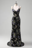 Sparkly Pink Mermaid Floral Sequin Maxi Prom Dress