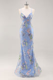 Sparkly Pink Mermaid Floral Sequin Maxi Prom Dress