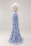 Sparkly Pink Mermaid Floral Sequin Maxi Prom Dress