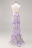 Sparkly Pink Mermaid Floral Sequin Maxi Prom Dress