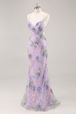 Sparkly Pink Mermaid Floral Sequin Maxi Prom Dress
