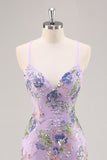 Sparkly Pink Mermaid Floral Sequin Maxi Prom Dress