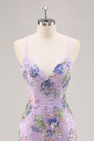 Sparkly Mermaid Blue Floral Beaded Maxi Prom Dress with Sequins