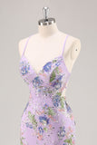 Sparkly Mermaid Blue Floral Beaded Maxi Prom Dress with Sequins