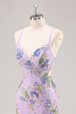 Sparkly Pink Mermaid Floral Sequin Maxi Prom Dress