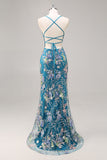 Sparkly Pink Mermaid Floral Sequin Maxi Prom Dress