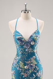 Sparkly Pink Mermaid Floral Sequin Maxi Prom Dress