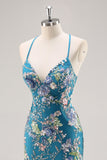 Sparkly Pink Mermaid Floral Sequin Maxi Prom Dress