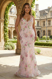 Sparkly Pink Mermaid Floral Sequin Maxi Prom Dress