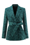Dark Green 3D Flowers 2 Piece Women's Formal Suits with Belt