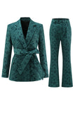 Dark Green 3D Flowers 2 Piece Women's Formal Suits with Belt