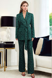 Dark Green 3D Flowers 2 Piece Women's Formal Suits with Belt