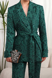 Dark Green 3D Flowers 2 Piece Women's Formal Suits with Belt