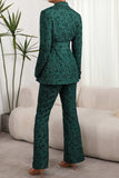 Dark Green 3D Flowers 2 Piece Women's Formal Suits with Belt