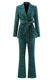Dark Green 3D Flowers 2 Piece Women's Formal Suits with Belt