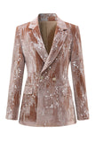 Glitter Dusty Rose Velvet 2 Piece Women's Suits with Sequins