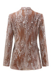 Glitter Dusty Rose Velvet 2 Piece Women's Suits with Sequins