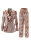 Leely Glitter Dusty Rose Velvet 2 Piece Women's Suits with Sequins