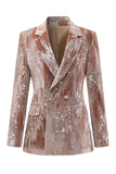 Sparkly Dusty Rose Velvet Notched Lapel Sequins 2 Piece Suits