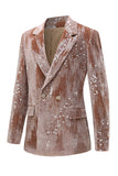 Sparkly Dusty Rose Velvet Notched Lapel Sequins 2 Piece Suits