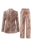 Sparkly Dusty Rose Velvet Notched Lapel Sequins 2 Piece Suits