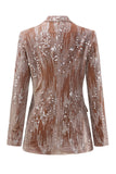 Sparkly Dusty Rose Velvet Notched Lapel Sequins 2 Piece Suits
