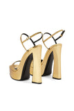 Golden Ankle Strap Open Toe Chunky Heel Sandals