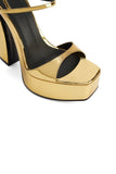 Golden Ankle Strap Open Toe Chunky Heel Sandals