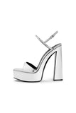 Golden Ankle Strap Open Toe Chunky Heel Sandals