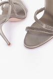 Glitter Silver Open Toe Strappy Tassels High Heels with Beading