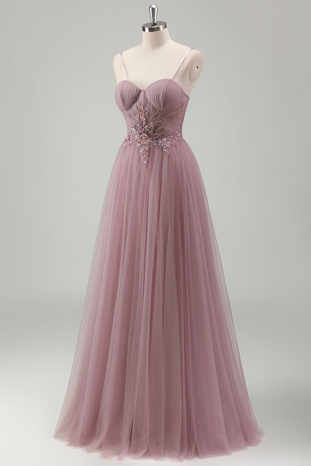 Leely Women Grey Purple Spaghetti Straps Corset Prom Dress