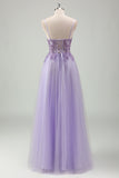 Glitter Purple Applique Sequined Tulle A-Line Prom Dress