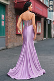 Lilac Strapless Corset Mermaid Satin Prom Dress with Beading