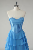 Yellow Sweetheart Corset Tiered A-Line Prom Dress with Slit