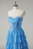 Yellow Sweetheart Corset Tiered A-Line Prom Dress with Slit