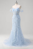 Yellow Sweetheart Corset Applique Mermaid Maxi Prom Dress with Beading