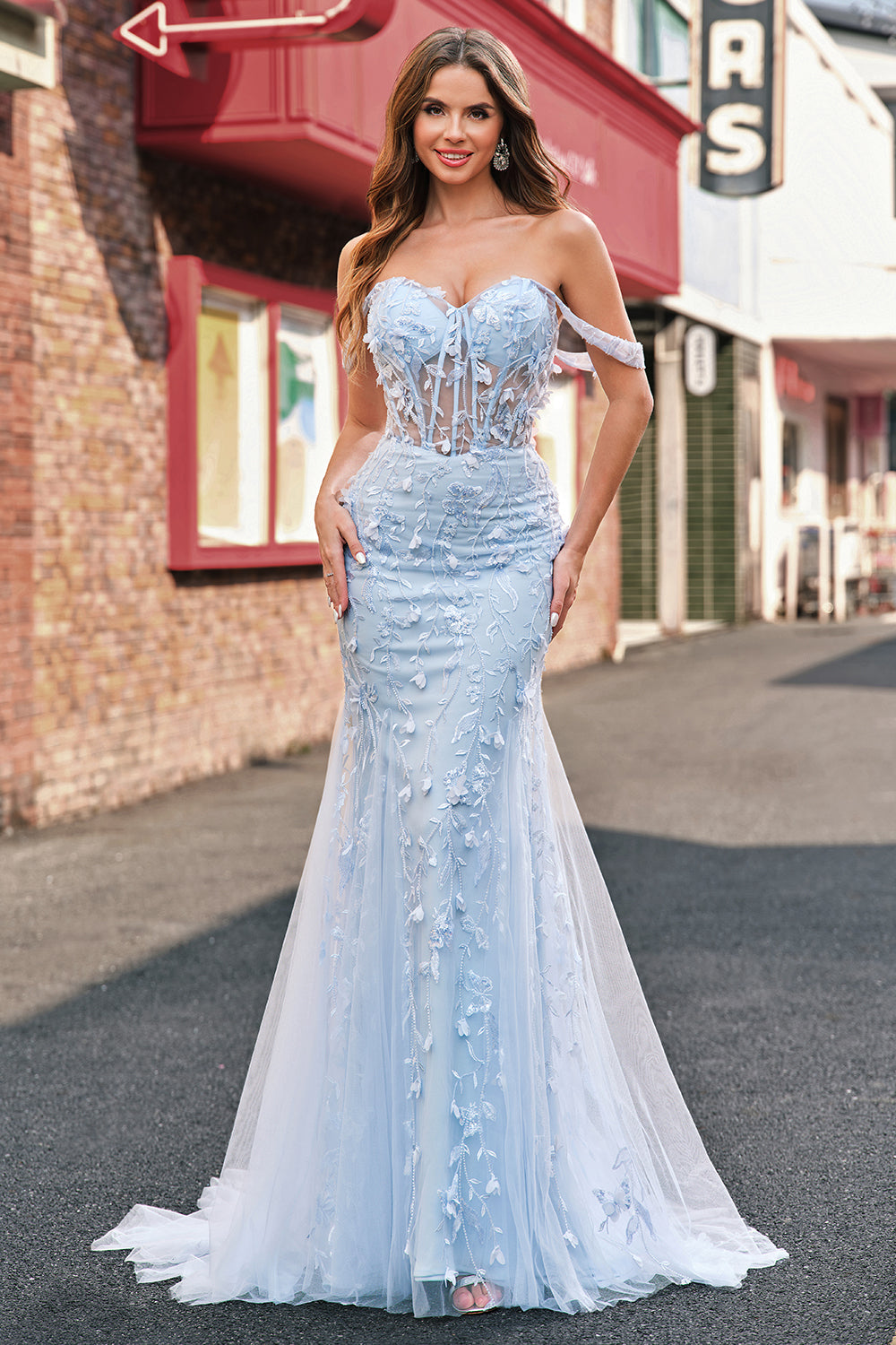 Leely Women Blue Corset Applique Mermaid Prom Dress with Sequins Off the Shoulder Sweep Train Formal Gala Dress leelyuk Leely Women Blue Corset Applique Mermaid Prom Dress with Sequins Off the Shoulder Sweep Train Formal Gala Dress leelyuk